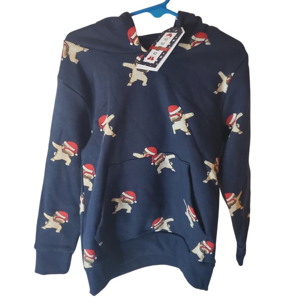 Denim + Flower Santa Pug Hooded Sweatshirt, NWT,  Kids 5/6